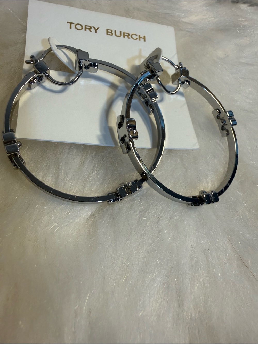 Tory Burch Silver Tone Stud-Accented Hoop Earrings